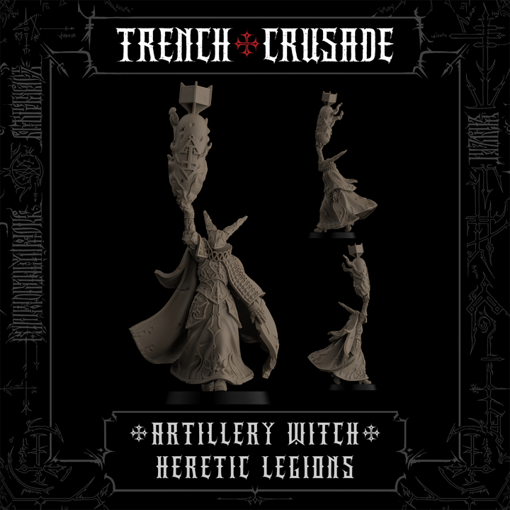 Artillery Witch (Official) - Trench Crusade STL file for Artillery Witch, Artillery Witch of Mammon