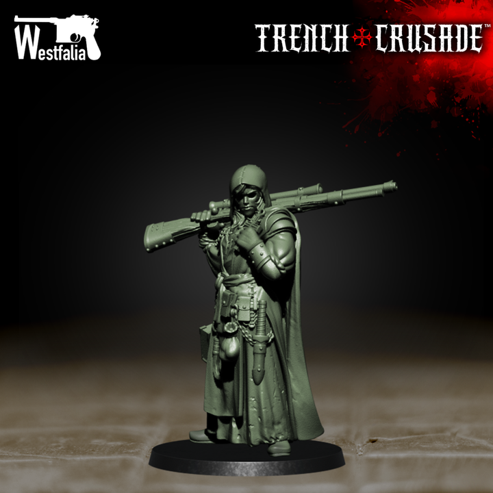 Red Brigade Sniper Prioress - Trench Crusade STL file for Sniper Priest