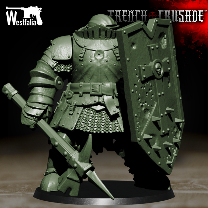 Red Brigade Heavy Mechanized Infantry with Hammer and Shield - Trench Crusade STL file for Mechanised Heavy Infantry