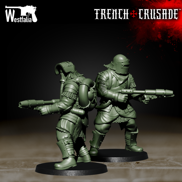 Red Brigade Troopers with Flamethrowers - Trench Crusade STL file for Shocktrooper
