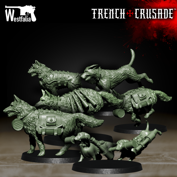 Red Brigade Trench Dogs - Trench Crusade STL file for Trench Dog, Attack Dog, Guard Dog, Mercy Dog