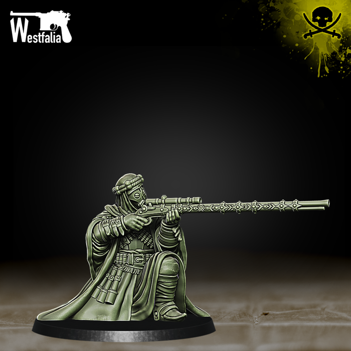 Beduins of Al Badia - Sniper with Jezzail - Trench Crusade STL file for Jabirian Alchemist, Azeb, Jannisary, Jannisary Officer