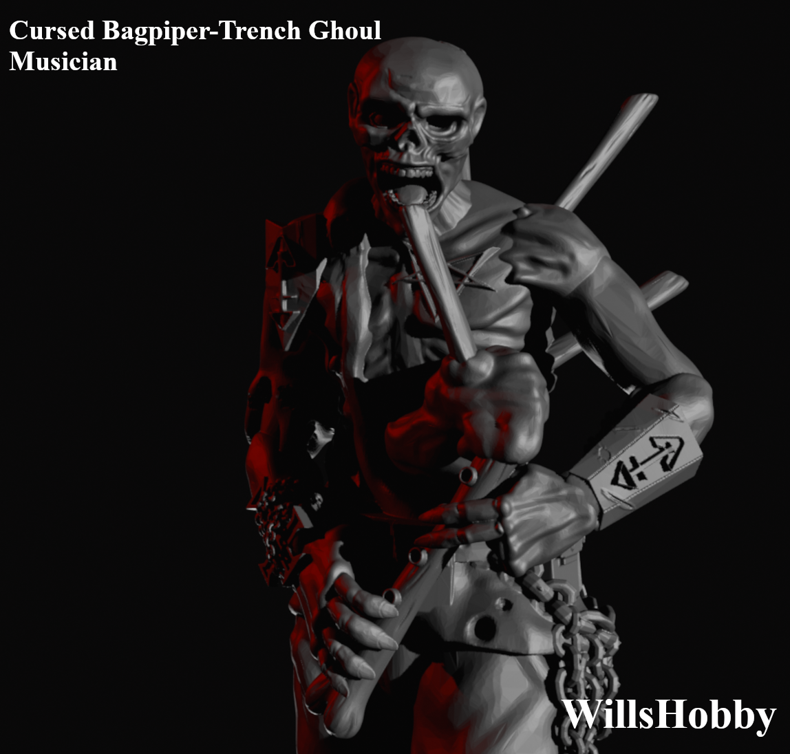 Cursed Bagpiper Trench ghoul musician - Trench Crusade STL file for Heretic Trooper