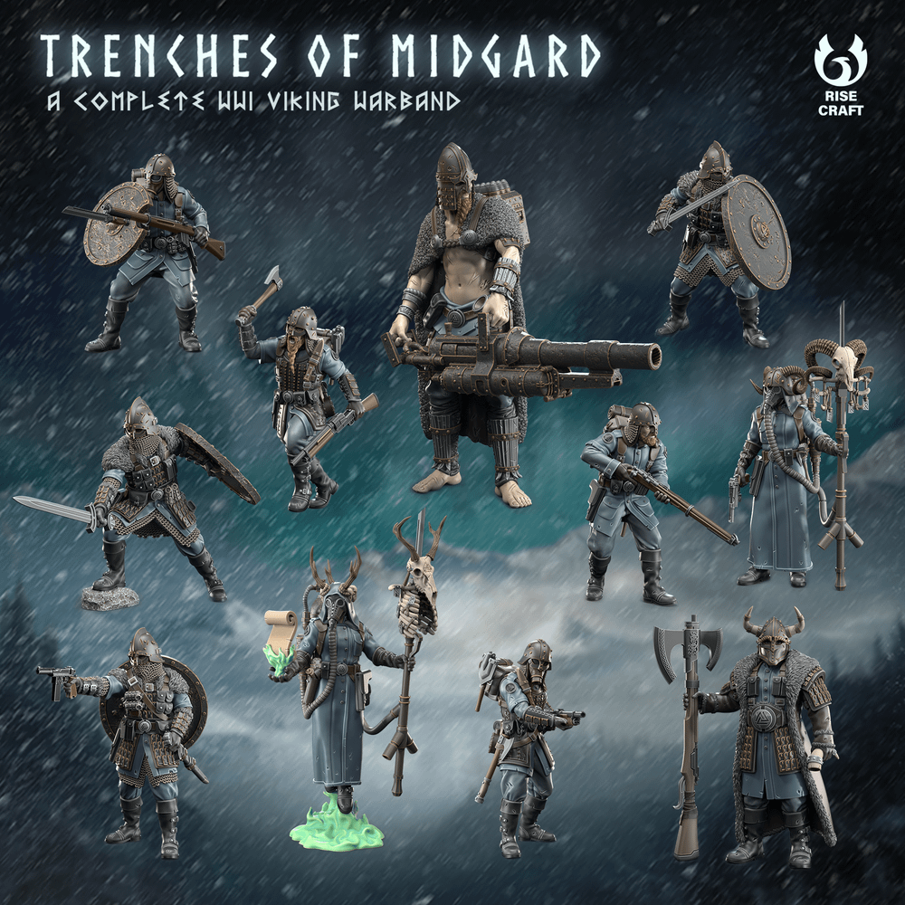 Trenches of Midgard - Warband - Trench Crusade STL file for Eire Lieutenant, Lieutenant, Highland Lieutenant, Sniper Priest, Trench Cleric, Combat Medic, Mechanised Heavy Infantry, Shocktrooper, Yeoman