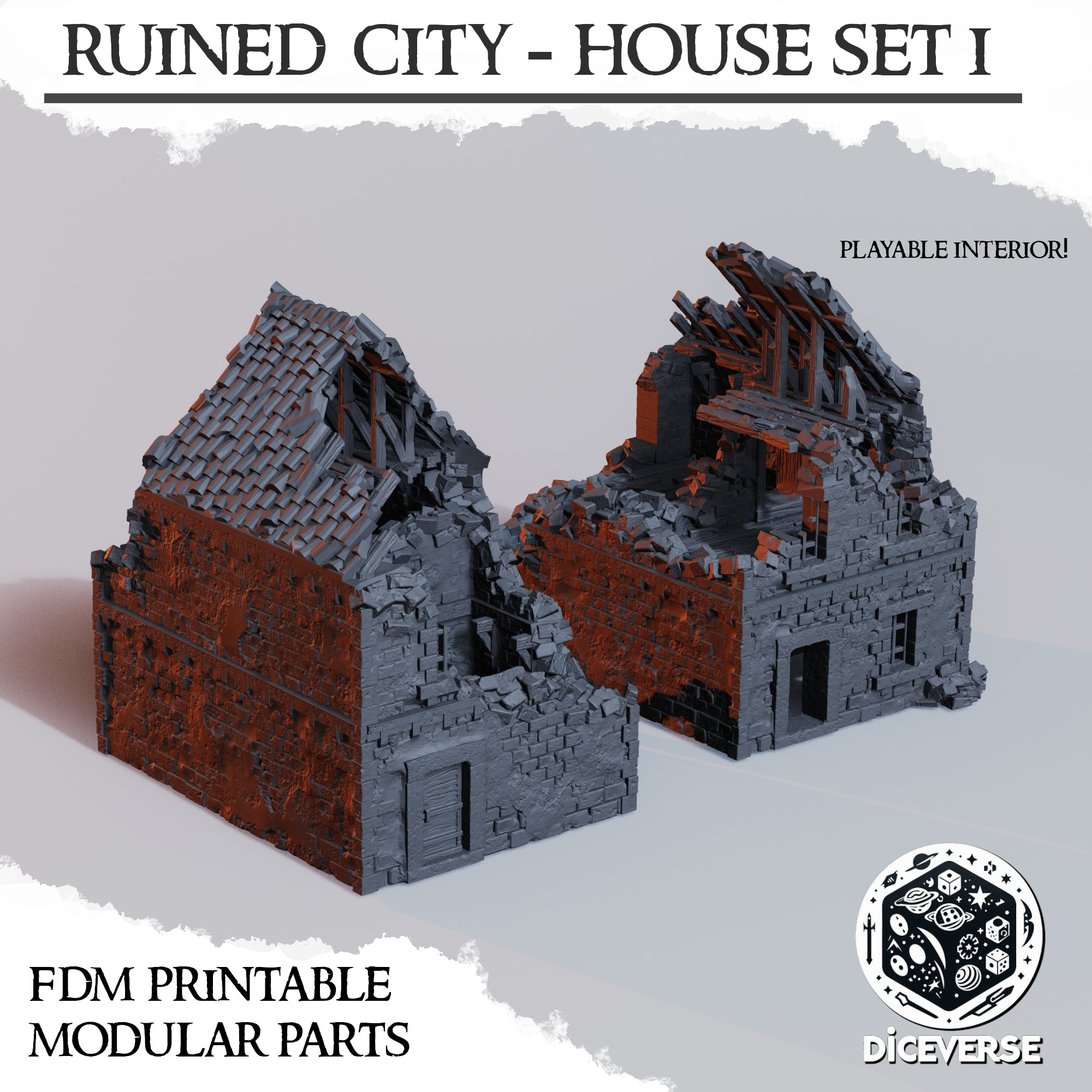 Ruined City - House Set 1 by Diceverse - brick city, city ruins terrain, ruins terrain, trench city, trench city terrain, trench crusade terrain, trench terrain, wargaming ruins, wargaming terrain, ww1 ruins terrain - Image 5