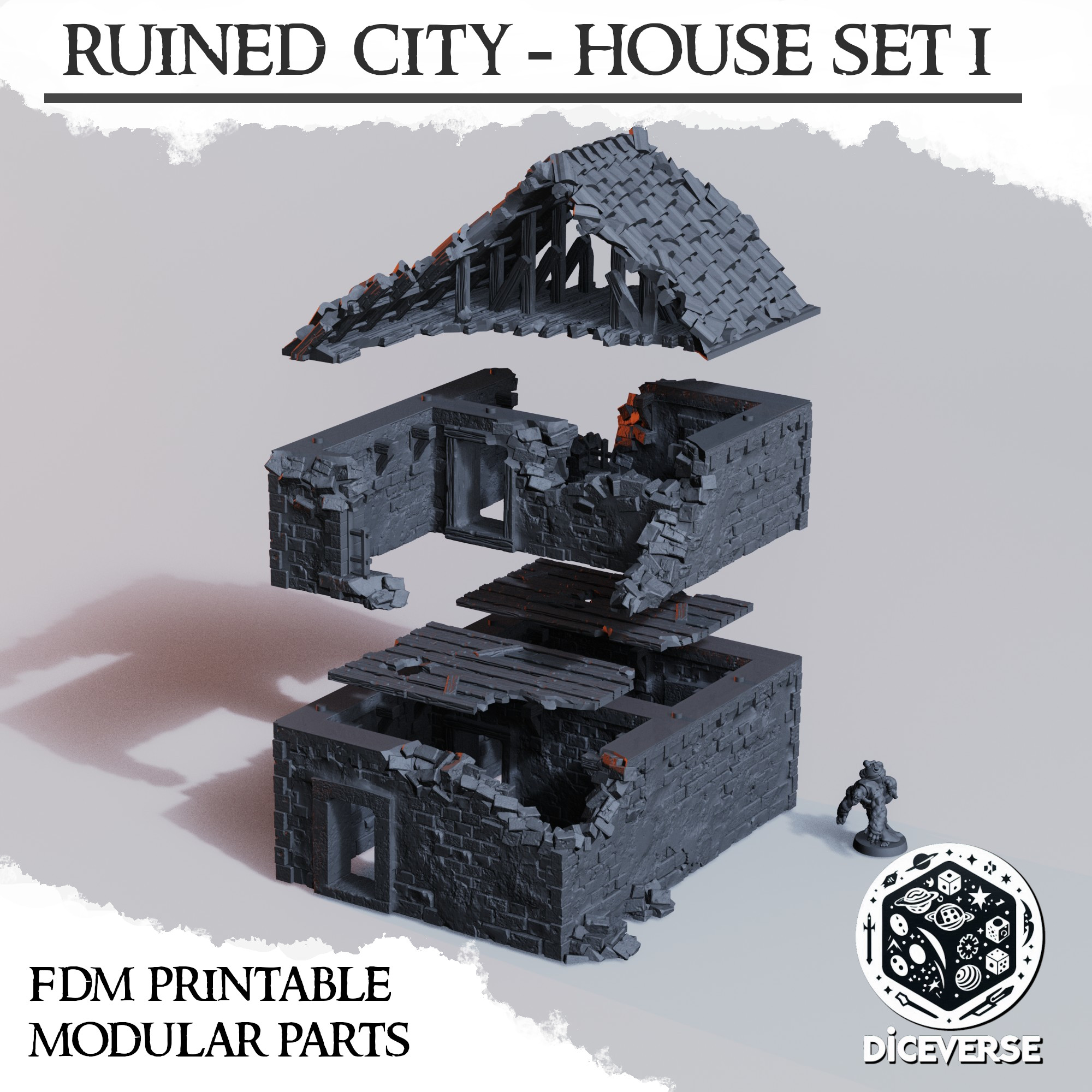Ruined City - House Set 1 by Diceverse - brick city, city ruins terrain, ruins terrain, trench city, trench city terrain, trench crusade terrain, trench terrain, wargaming ruins, wargaming terrain, ww1 ruins terrain - Image 3