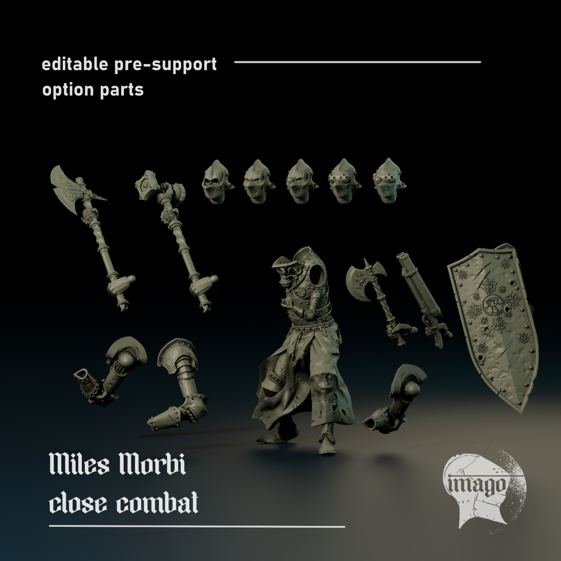 Miles Morbi - modular close combat plague knight - Trench Crusade STL file - Image 3
