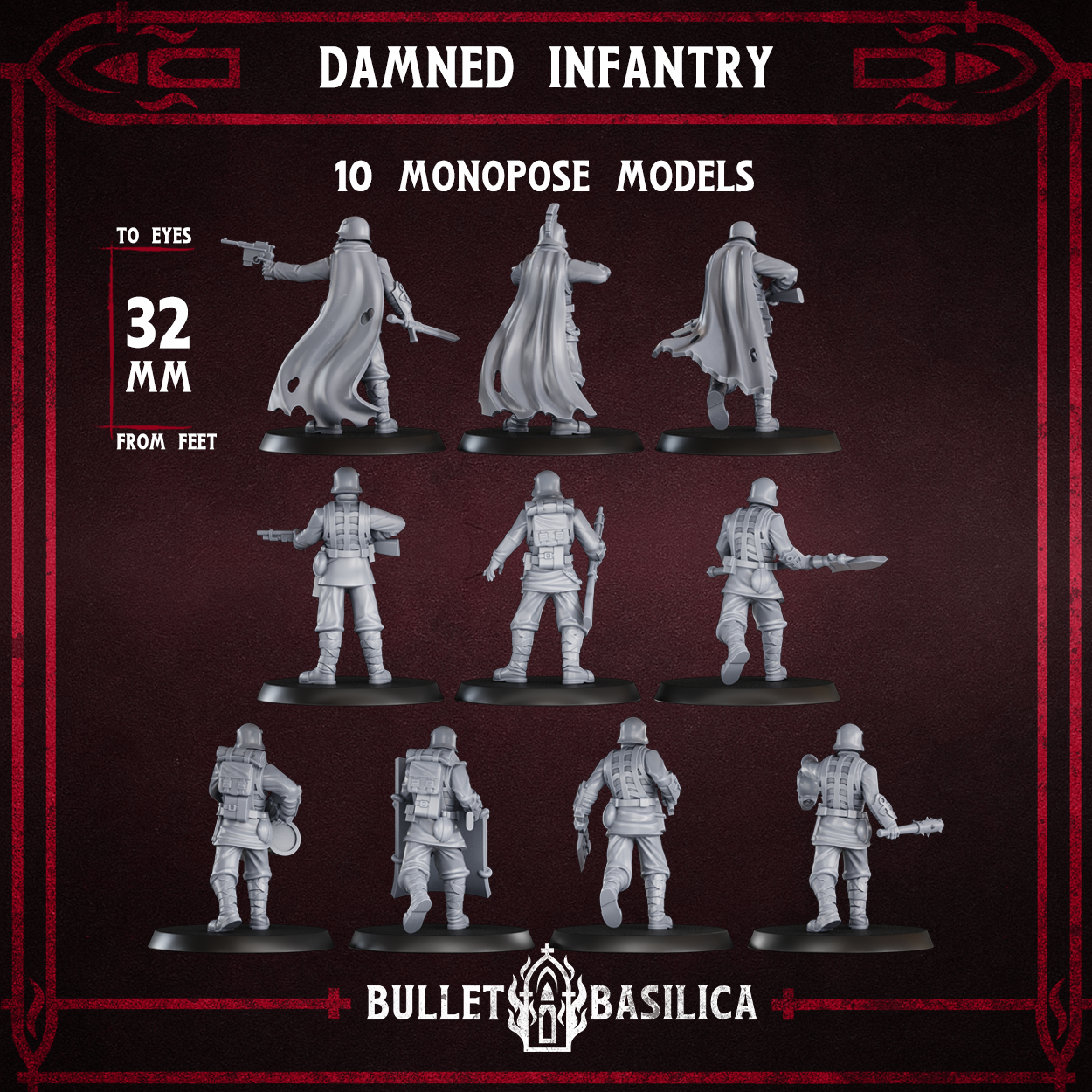Damned Infantry Squad (x10) - Trench Crusade STL file - Image 3
