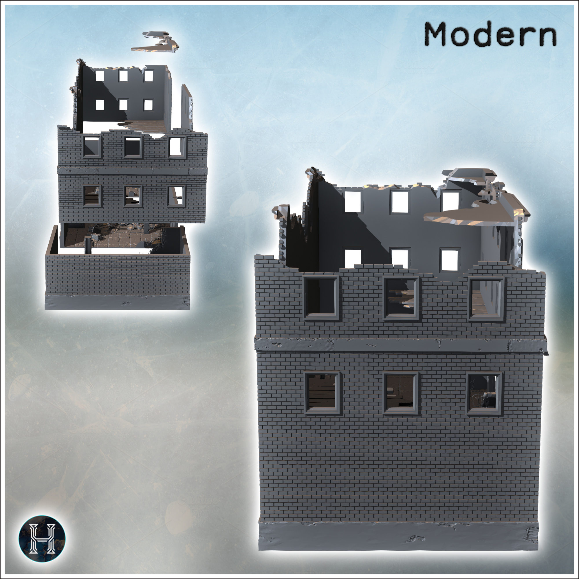 Ruined brick building by STL Miniatures - accessories, architecture, bolt, building, city, game, miniatures, terrain, war, wargaming - Image 3