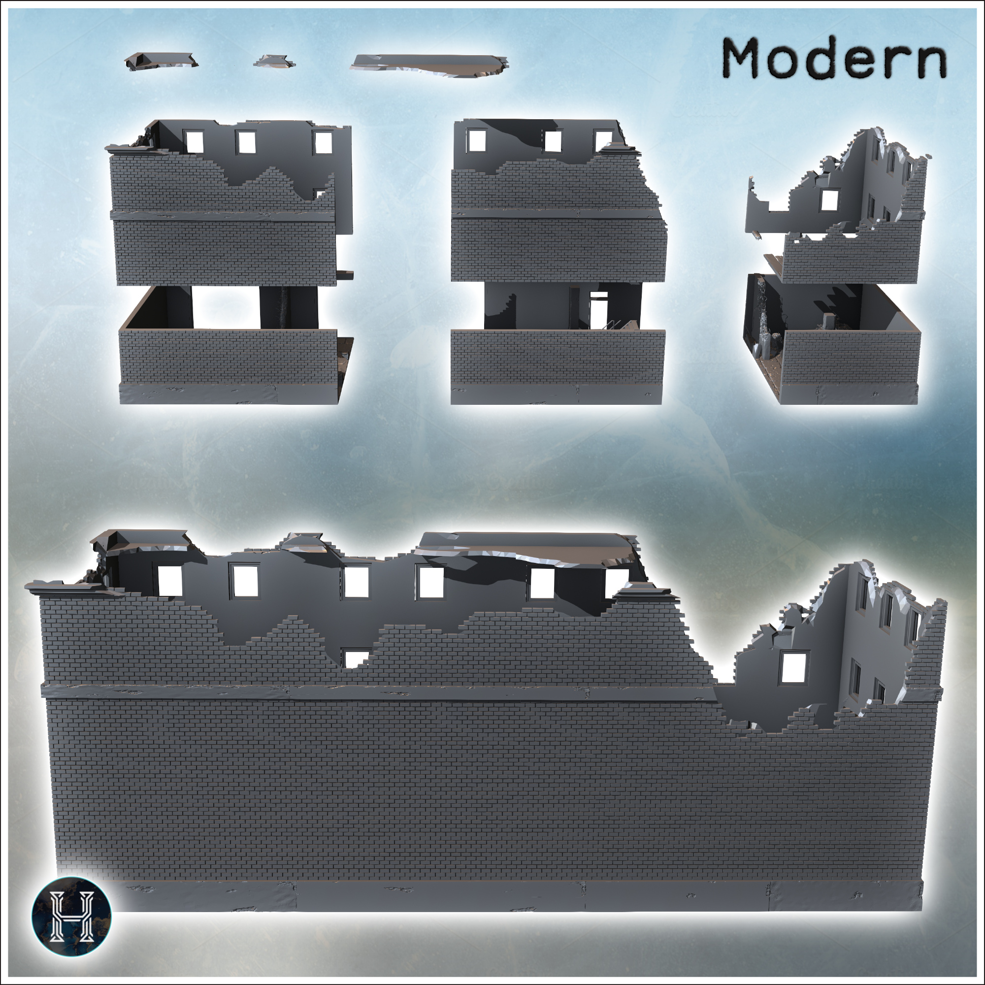 Ruined brick building by STL Miniatures - accessories, architecture, bolt, building, city, game, miniatures, terrain, war, wargaming - Image 2