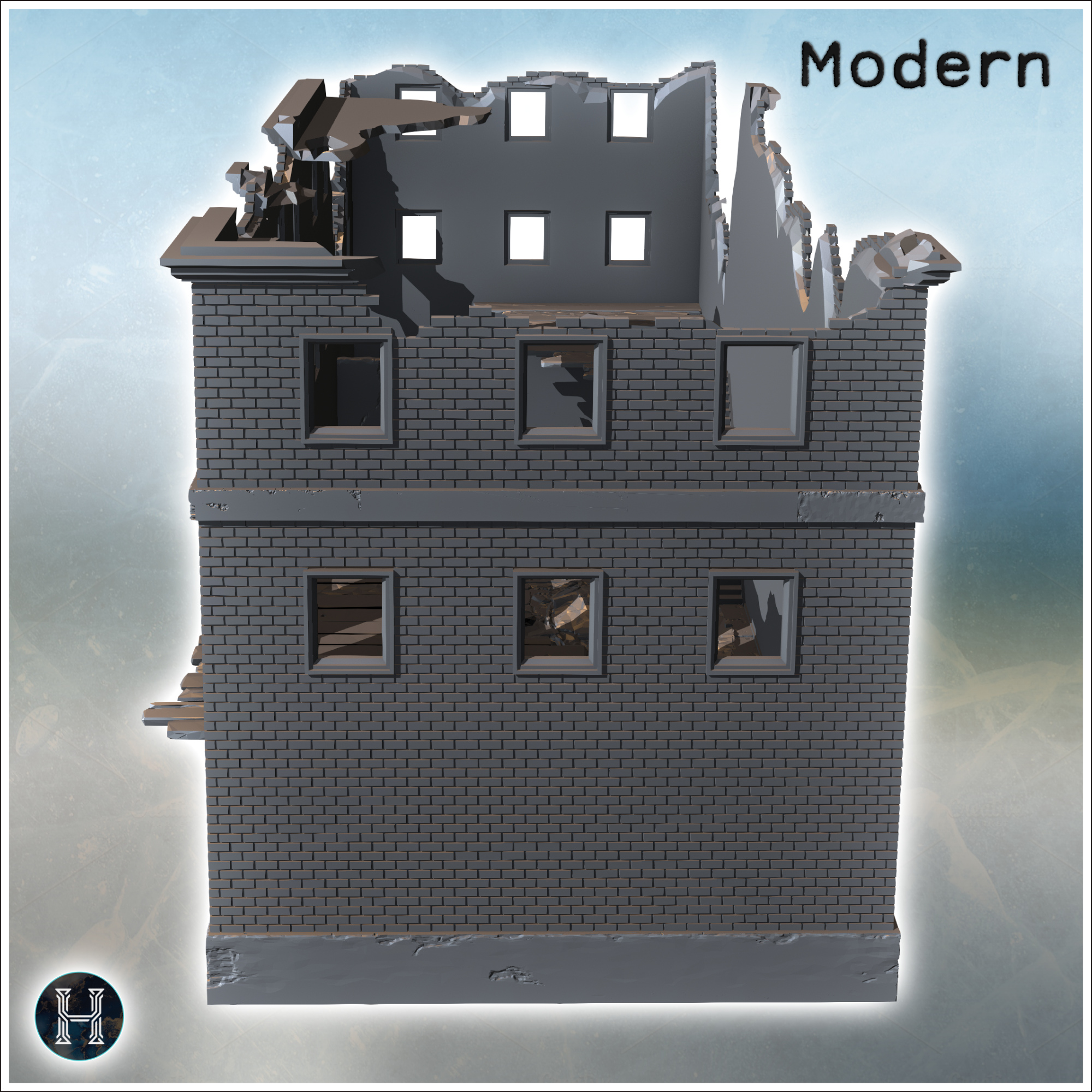 Ruined brick building by STL Miniatures - accessories, architecture, bolt, building, city, game, miniatures, terrain, war, wargaming - Image 5