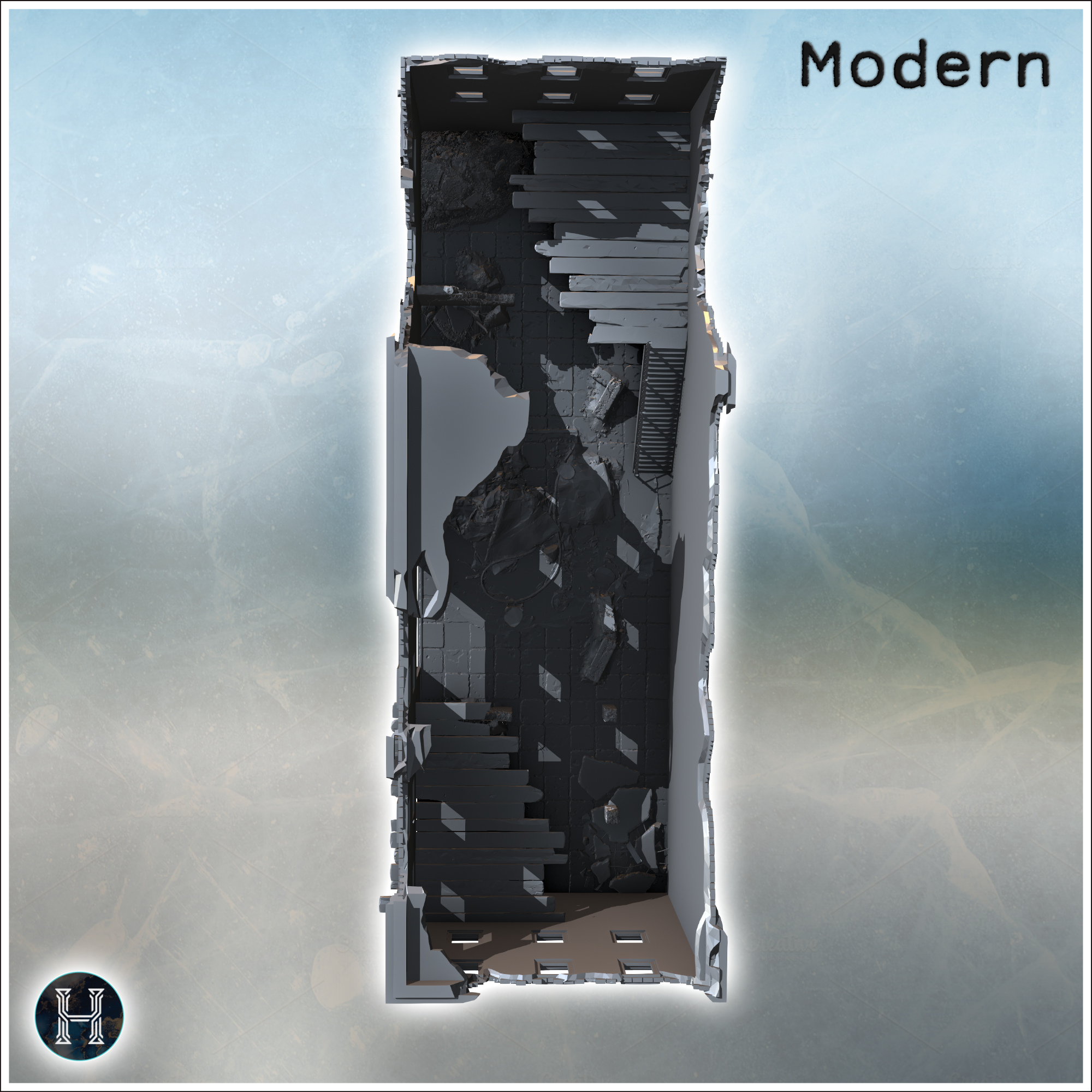 Ruined brick building by STL Miniatures - accessories, architecture, bolt, building, city, game, miniatures, terrain, war, wargaming - Image 4