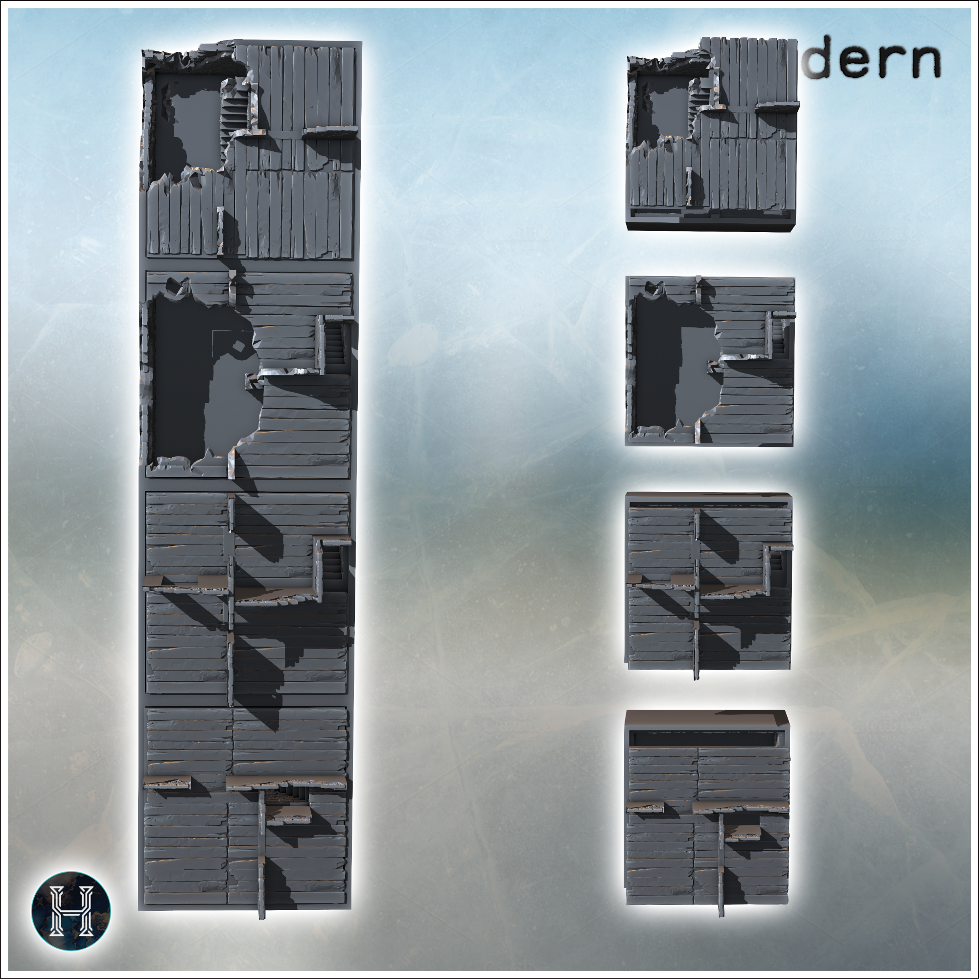 Ruined brick wall by STL Miniatures - accessories, architecture, bolt, building, city, game, miniatures, terrain, war, wargaming - Image 2