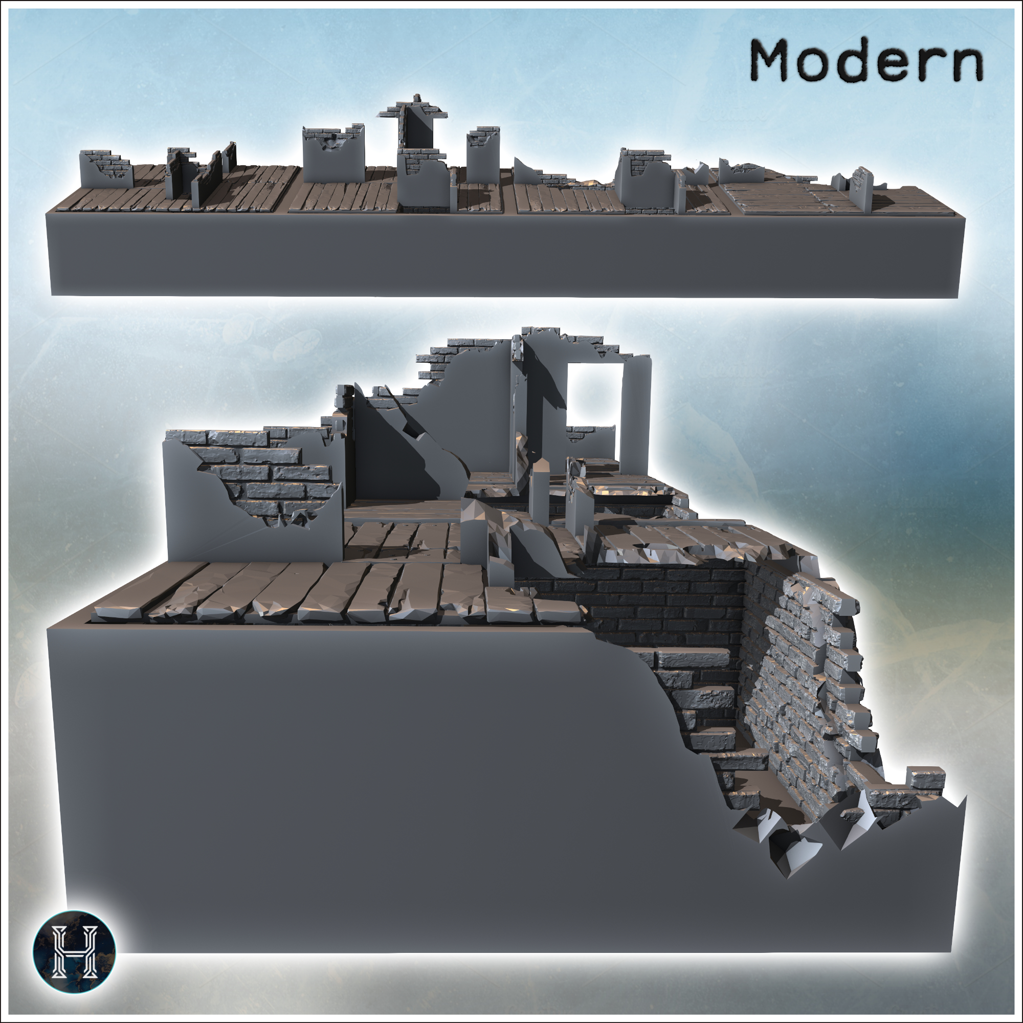 Ruined brick wall by STL Miniatures - accessories, architecture, bolt, building, city, game, miniatures, terrain, war, wargaming - Image 4