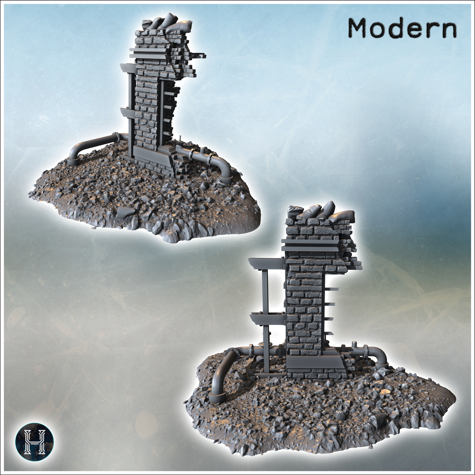 Industrial building ruins with machinery by STL Miniatures - accessories, architecture, bolt, building, city, game, miniatures, terrain, war, wargaming - Image 4