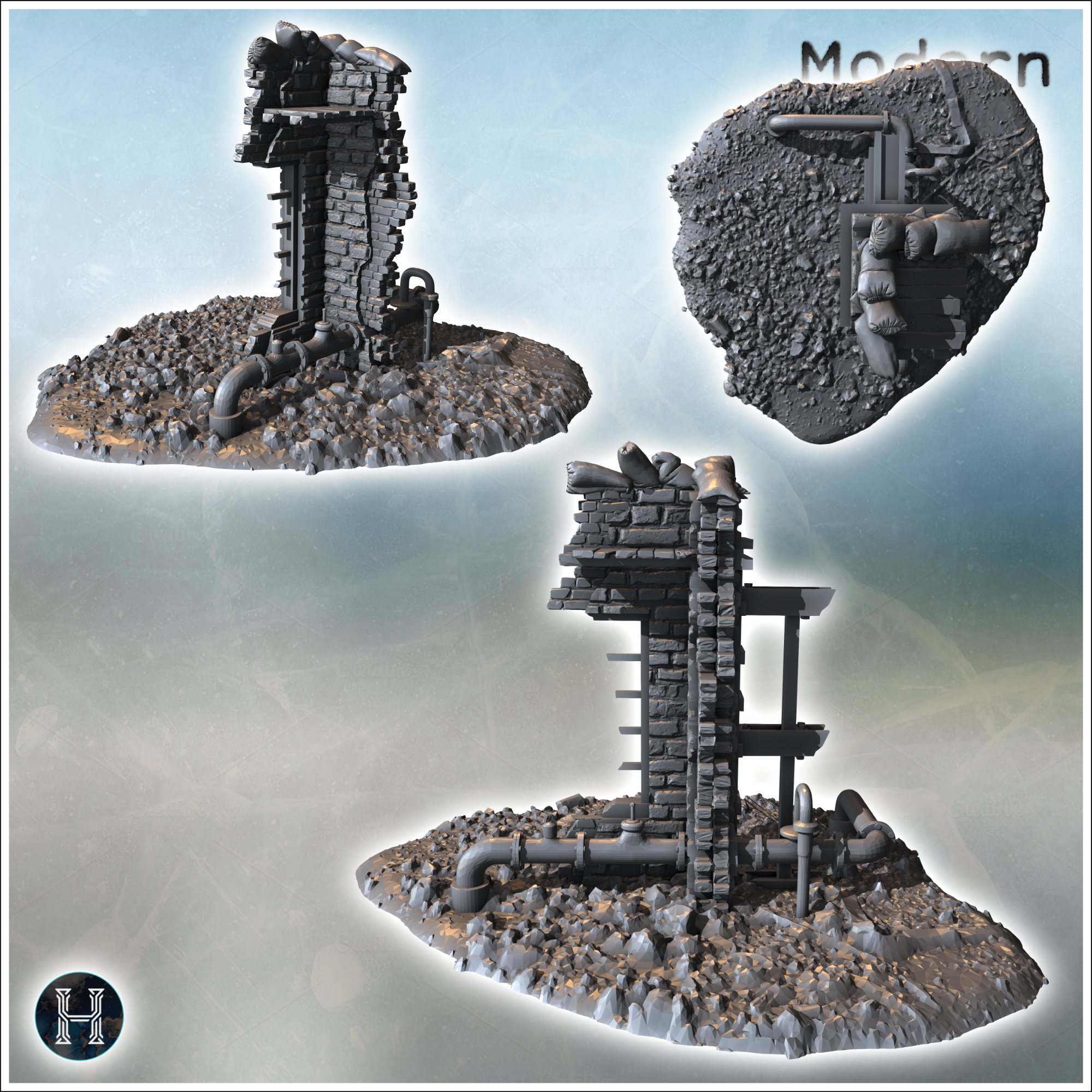 Industrial building ruins with machinery by STL Miniatures - accessories, architecture, bolt, building, city, game, miniatures, terrain, war, wargaming - Image 3