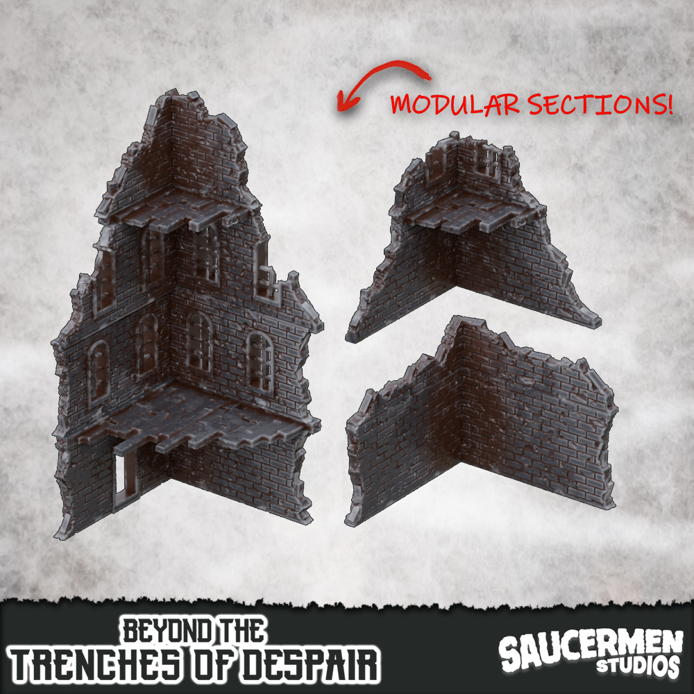 Beyond the Trenches of Despair: Ruined Buildings by saucermenstudios - Trench Crusade Terrain
