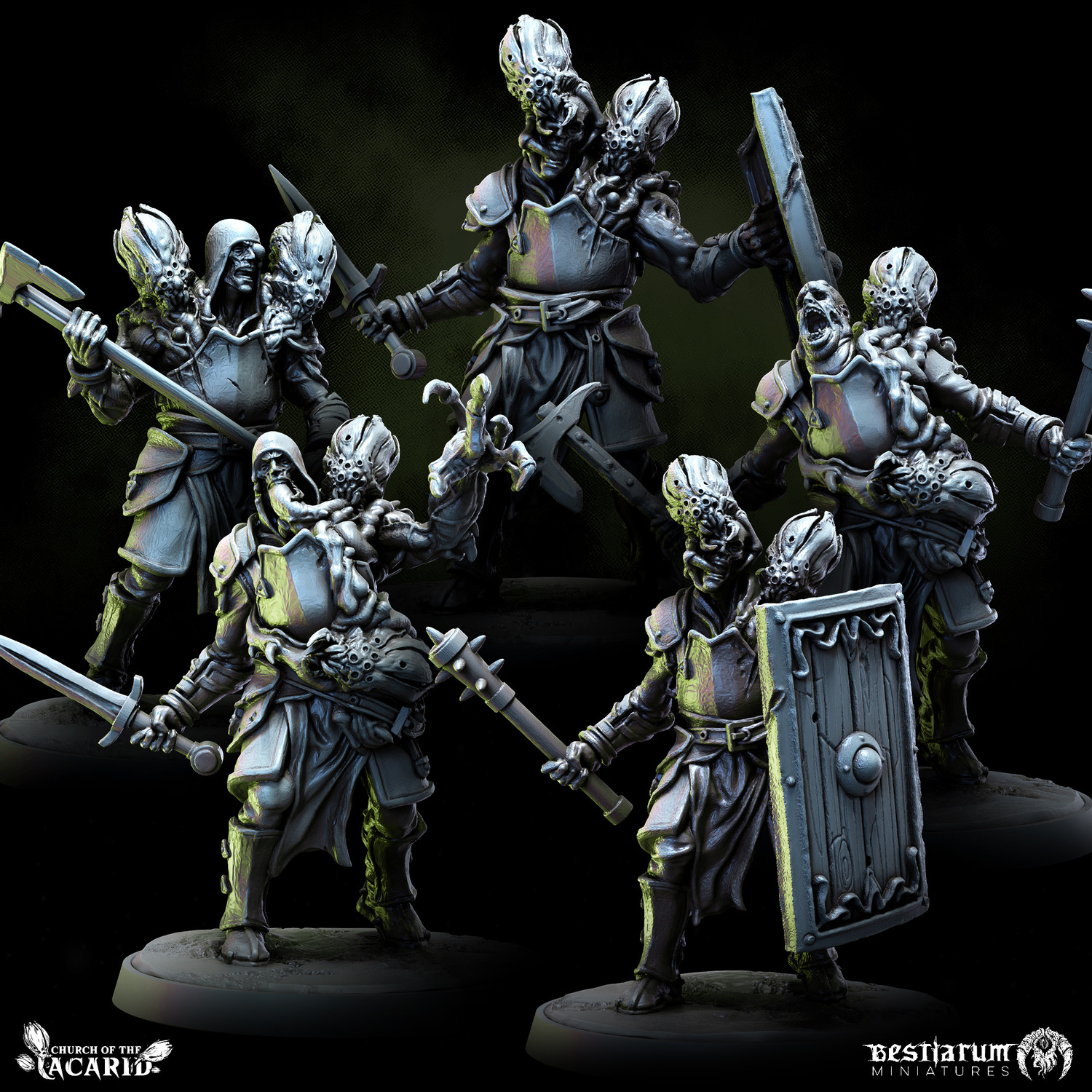 Infested Warriors - Church of the Acarid by Bestiarum Miniatures, is a proxy for Corpse Guard, Dessicated Husk, in Cult of the Black Grail.