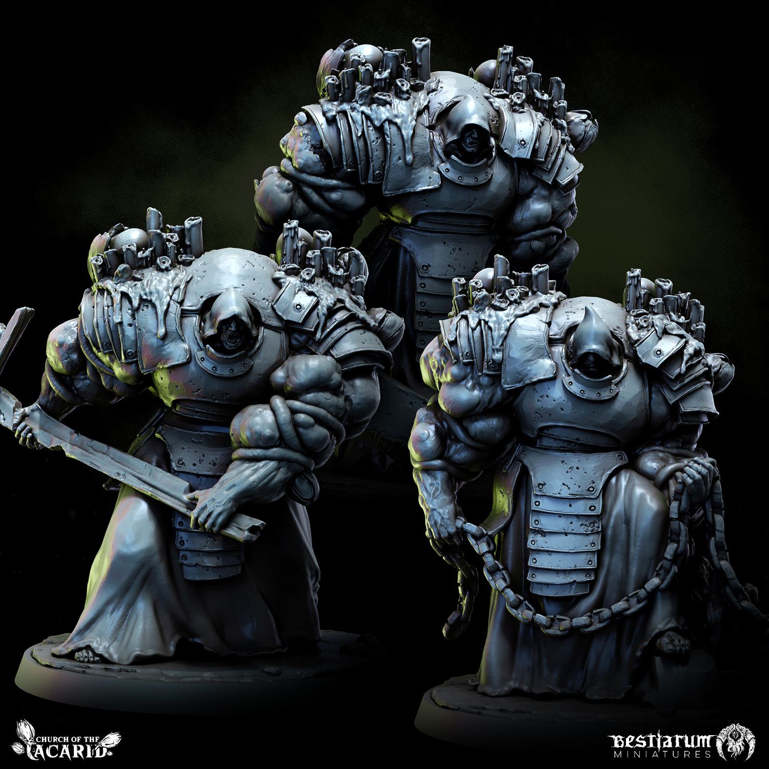 Infested Knights x3 - Church of the Acarid by Bestiarum Miniatures - Image 2