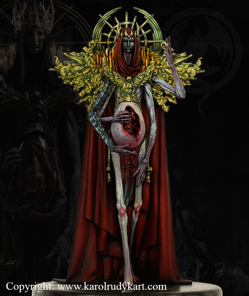 Mother of Sin 75mm scale by KarolRudykArt, is a proxy for Desecrated Saint, in Court of the Seven Headed Serpent.