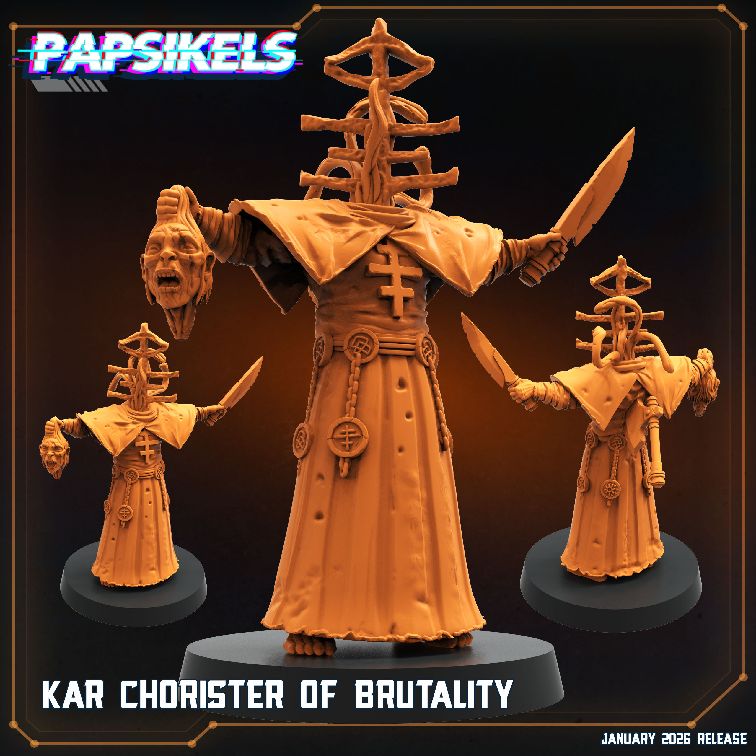 KAR CHORISTER OF BRUTALITY by PAPSIKELS MINIATURES, is a proxy for Heretic Chorister, in Heretic Legion.