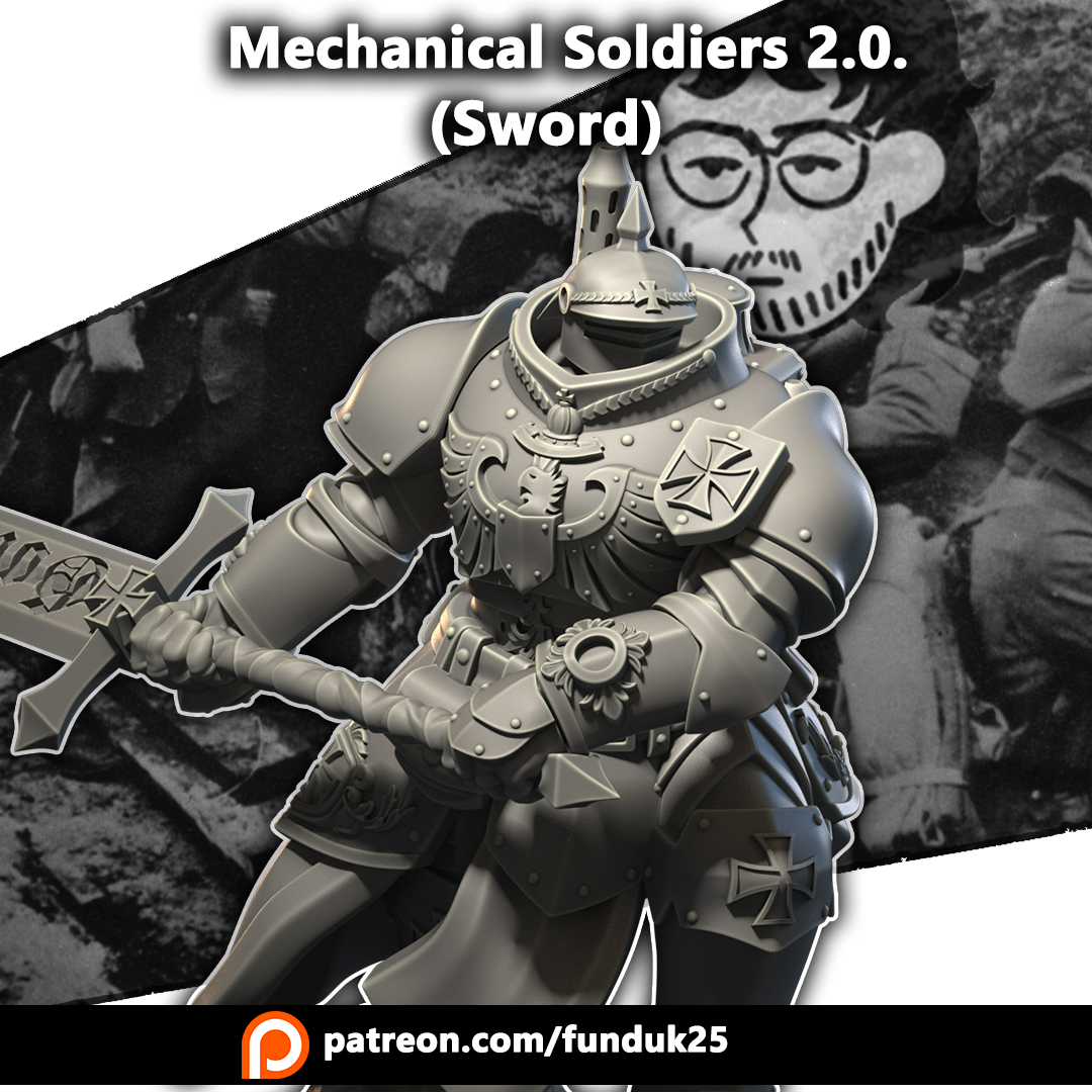 Mechanical Soldiers 2.0. (Sword) - Trench Crusade STL file for Mechanised Heavy Infantry