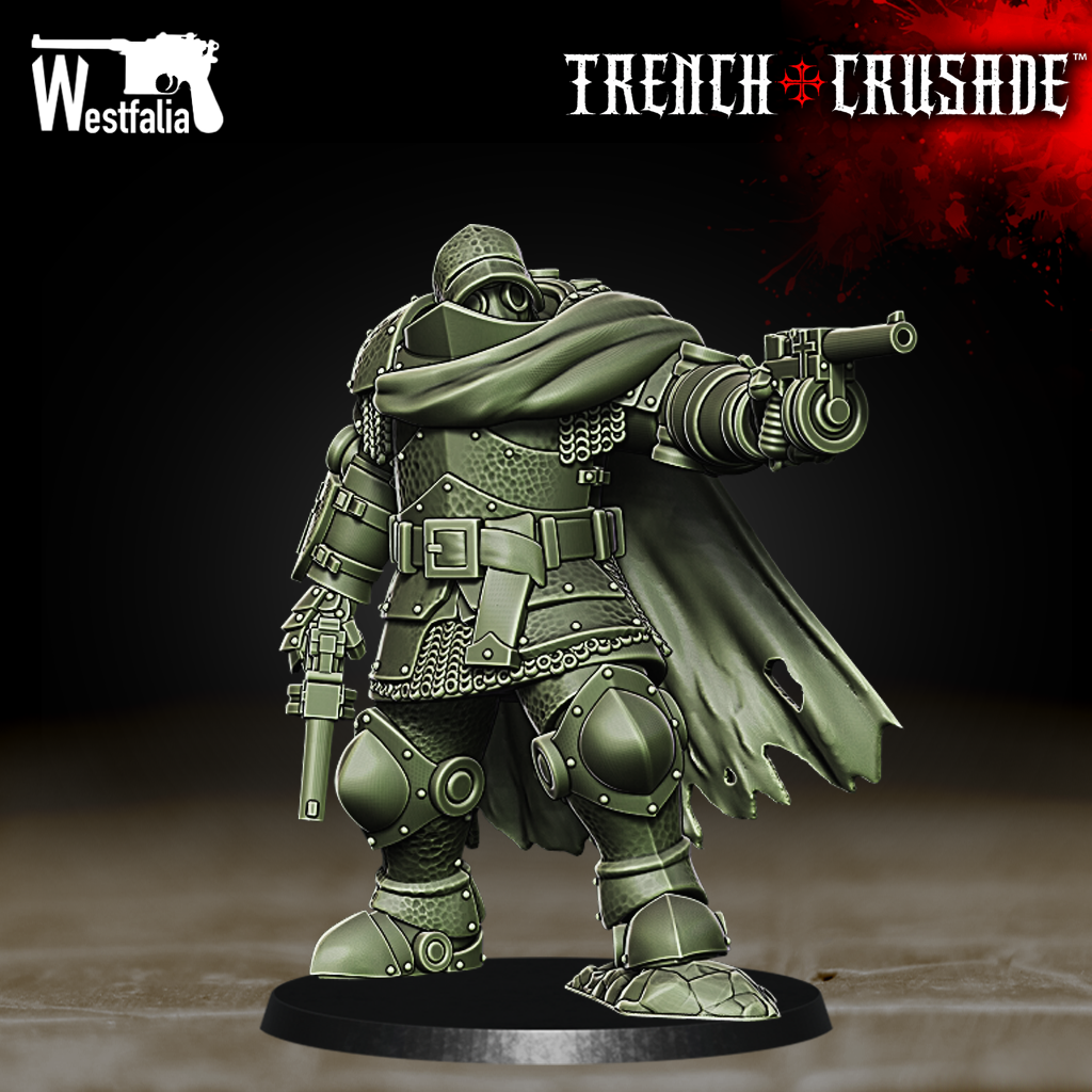 Trench Crusade - Red Brigade Mechanized Gunslinger Lieutenant - Trench Crusade STL file for Lieutenant, Mechanised Heavy Infantry