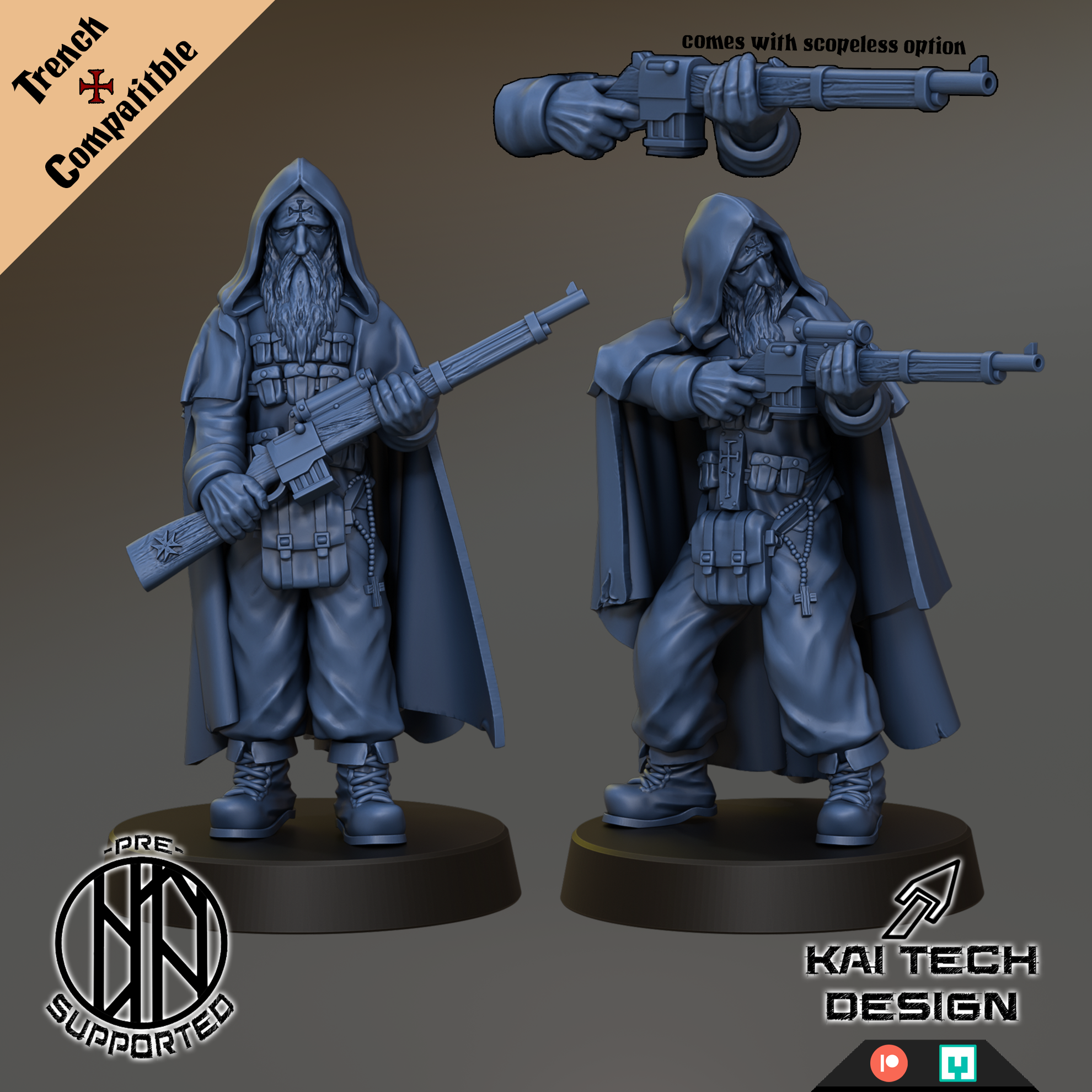 Antioch - Priest - Trench Crusade STL file for Sniper Priest, Eire Warrior Priest