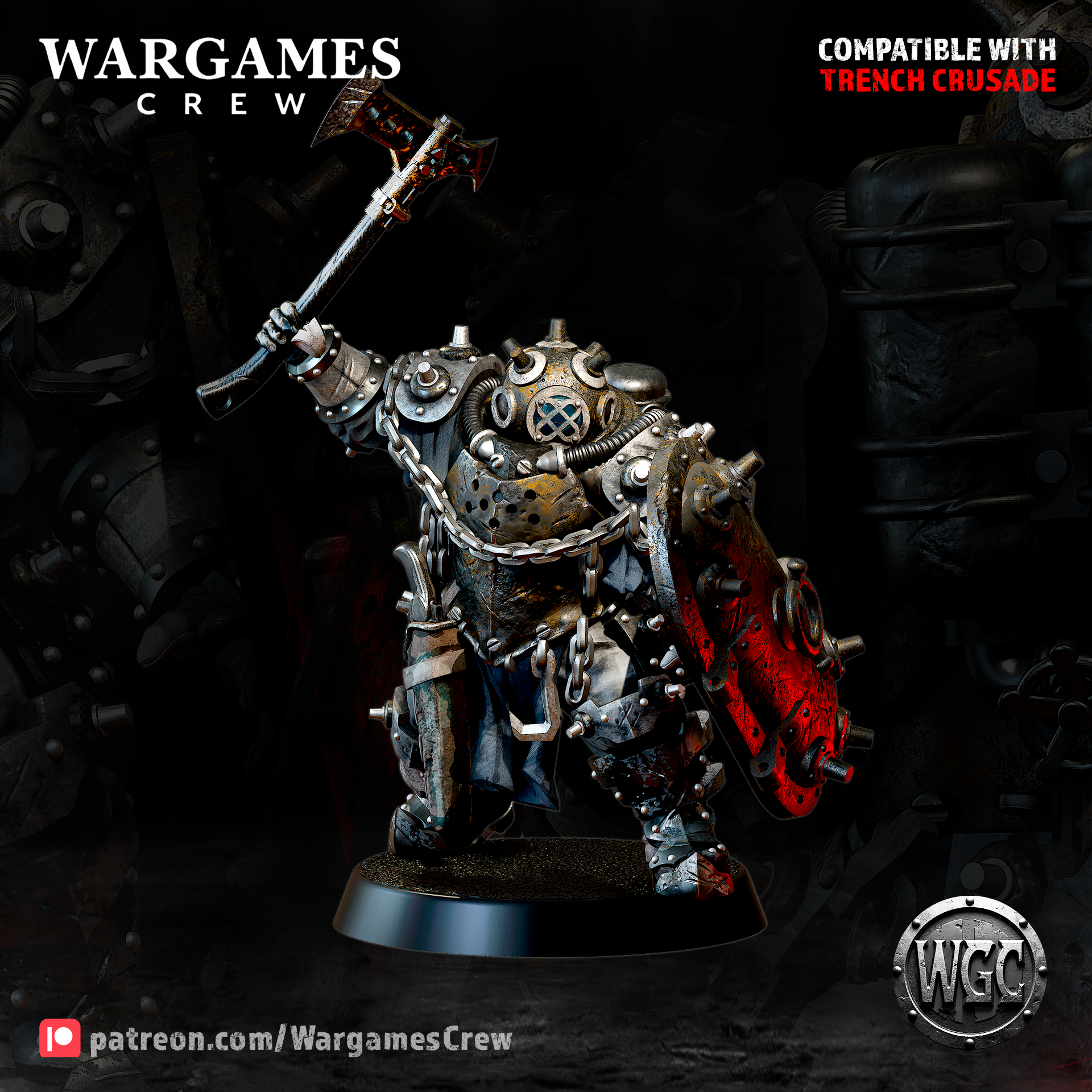 Abyssal Iron Gorger (HTH weapon) toothless - Trench Crusade STL file for Anointed Heavy Infantry